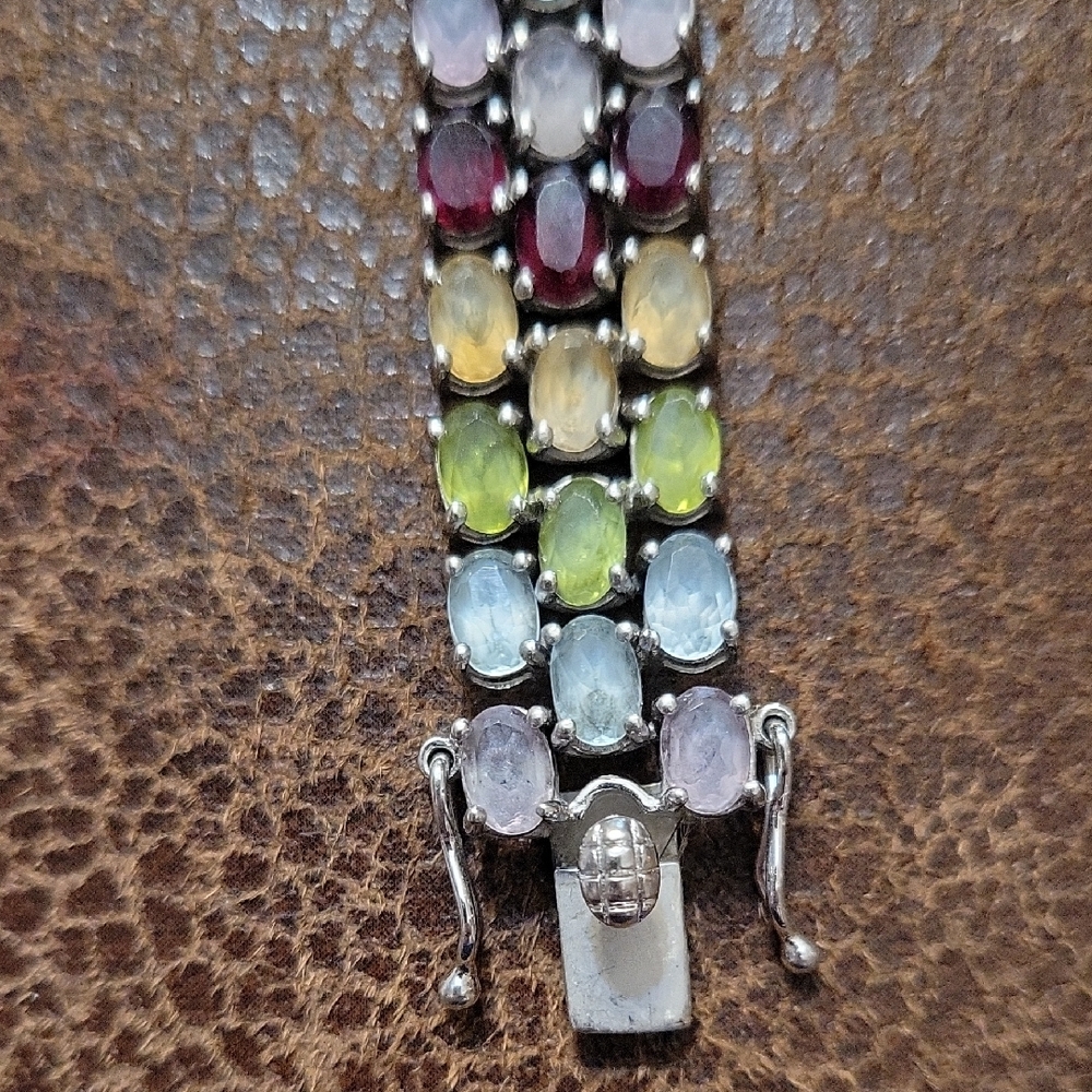Elegant Sterling 925 Silver Multicolor Gemstone Bracelet(#139)